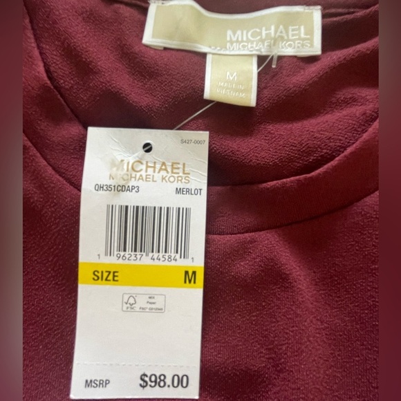 Michael by Michael Kors burgundy with sequin short sleeves top sz M - Picture 4 of 7
